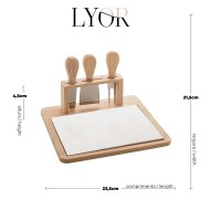 Jogo Para Queijo Tabua De Bambu E Cerâmica Com 3 Utensílios De Aço Inox E Cabo De Bambu Cheese Desig